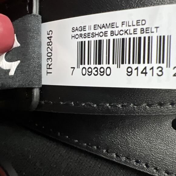 True Religion Mens Belt Size 34 Sage II Enamel Horseshoe Black/Gold Buckle - Picture 7 of 8